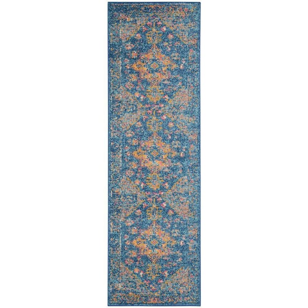 Tranquil Navy Blue 2 ft. x 7 ft. Center Medallion Traditional Kitchen Runner Area Rug