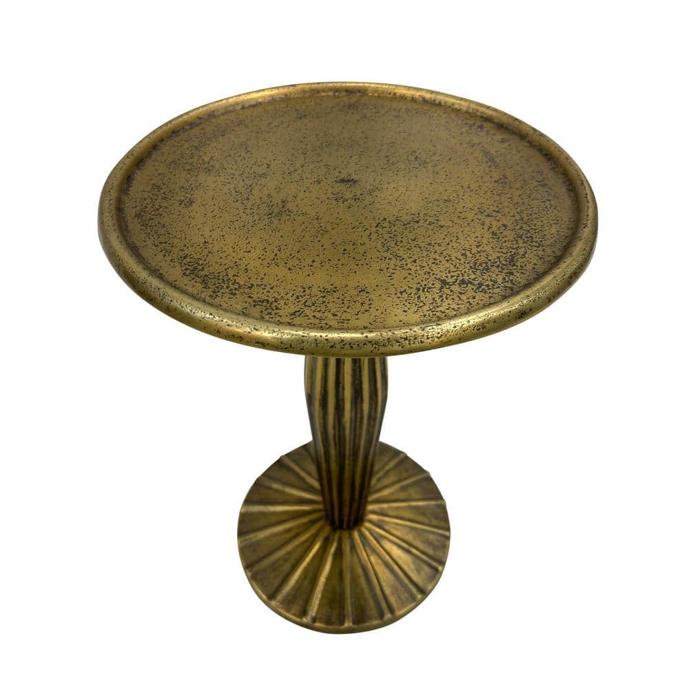 Antique Brass 12" Round Metal Side Table with Fluted Base