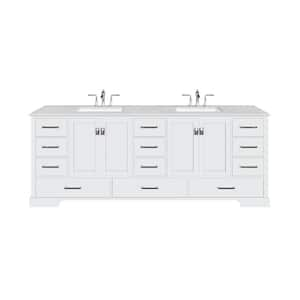 Storehouse 84 in. W x 22 in. D x 33 in. H Double Sink Freestanding Bath Vanity in White With White Carrara Quartz Top