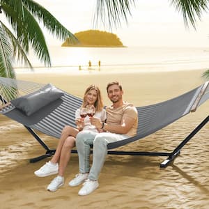 2-Person 12 ft. Free Standing Metal Hammock Stand with Detachable Pillow in Gray
