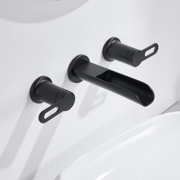 Vivid Fall 2-Handle Wall Mounted Bathroom Faucet with Valve in Matte Black