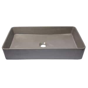 Wide Dark Gray Concrete Rectangular Vessel Sink with Drain