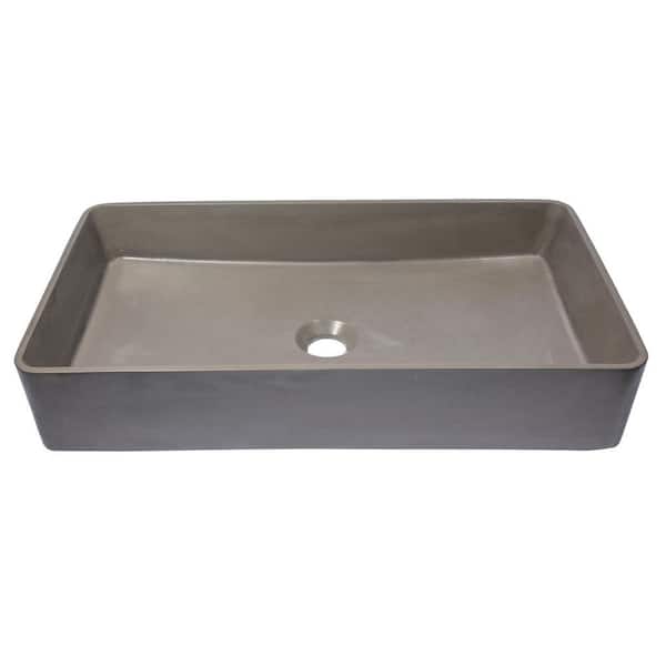Eden Bath Wide Dark Gray Concrete Rectangular Vessel Sink with Drain