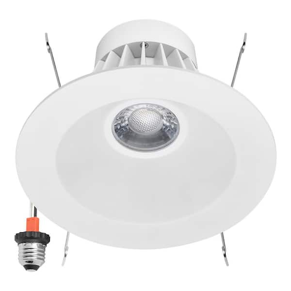1-pack 5 in. and 6 in. Retrofit Round Recessed Anti-Glare LED Downlight, White Trim, 1300 Lumens, 5 CCT 2700K-5000K