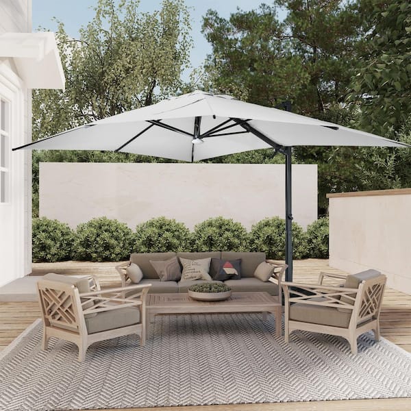bluetooth patio umbrella Clihome 10 ft. x 13 ft. Cantilever Bluetooth Patio Umbrella in Gray w/  1-Key Tilt/Open Mechanism, Multi-Color LED Speaker Light CL-BTMY02GY