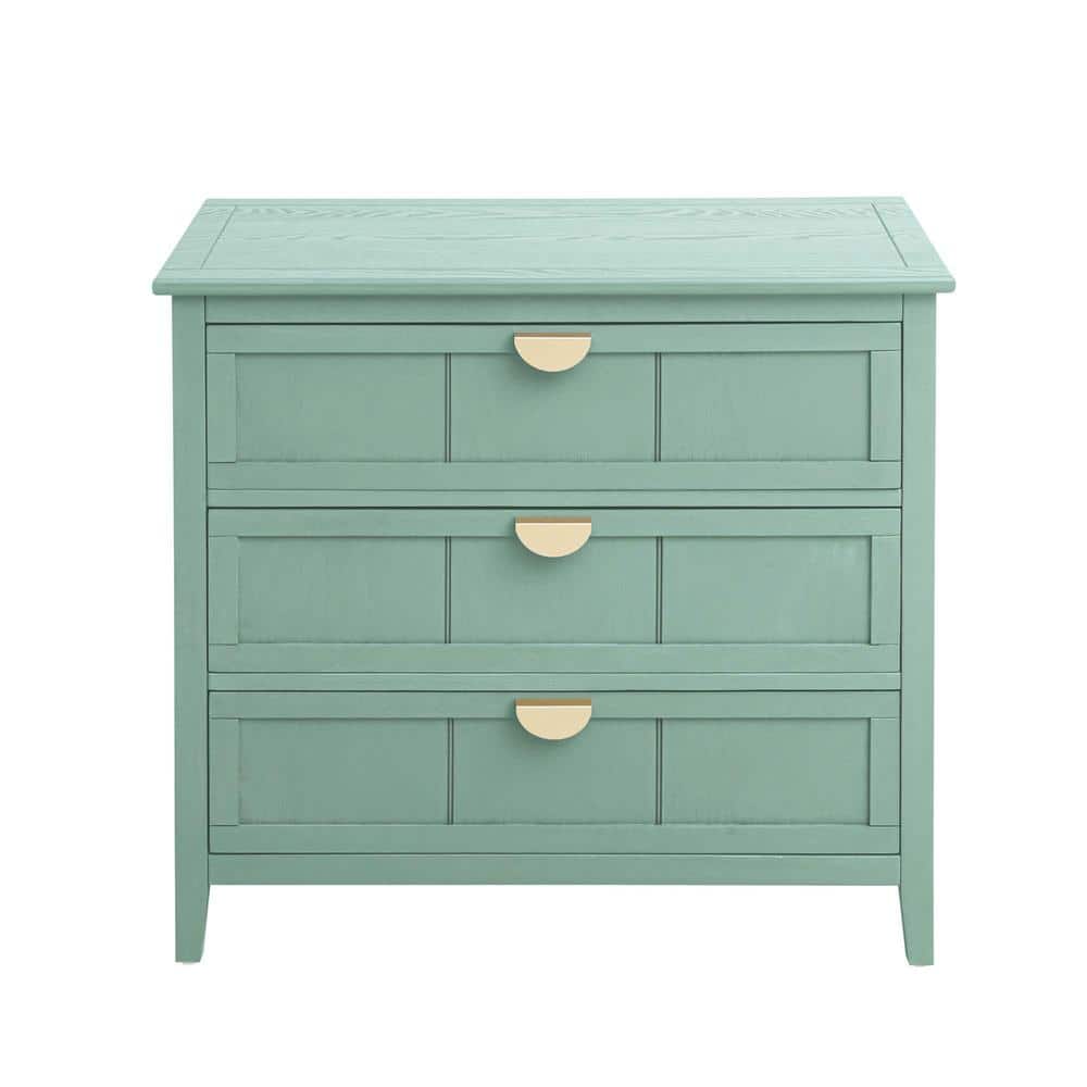 31.5 in. W x 14.96 in. D x 30.31 in. H Green Linen Cabinet 3-Drawer Storage