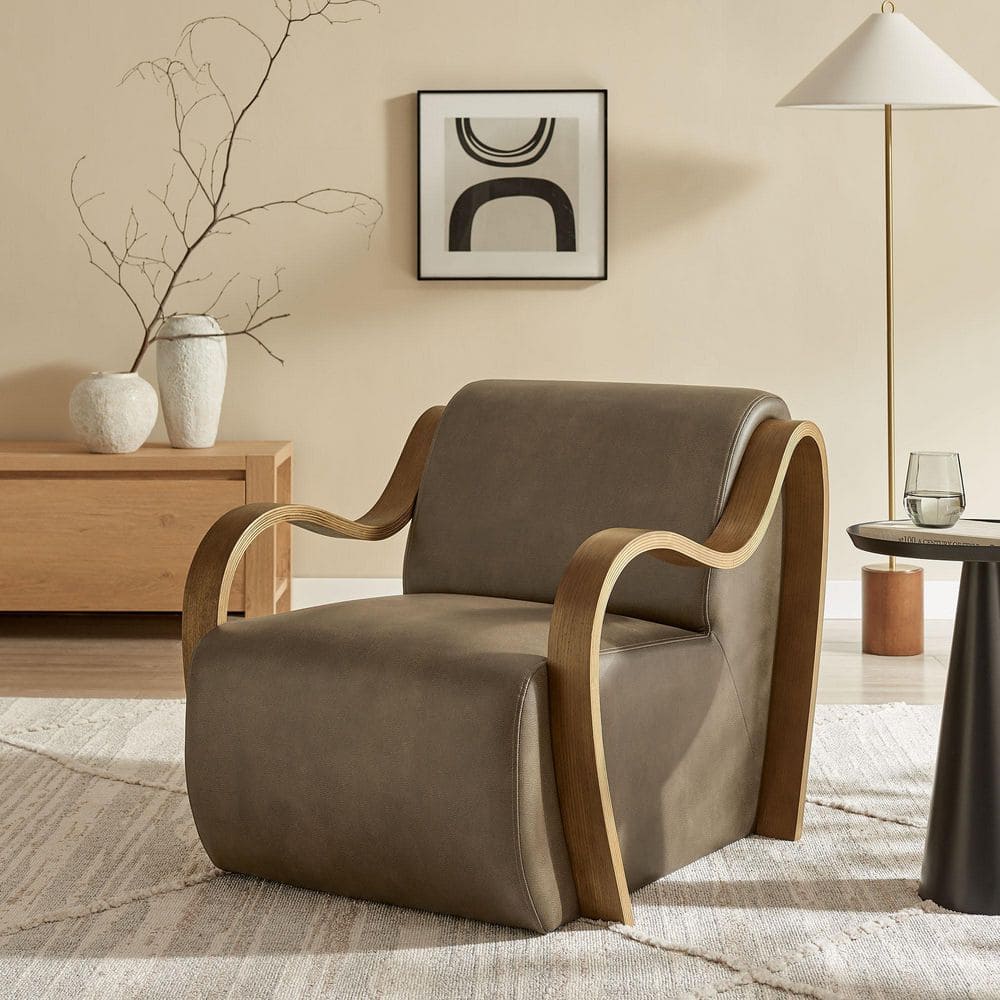 MODWAY Atrium Vegan Leather Accent Armchair in Mushroom EEI-7491