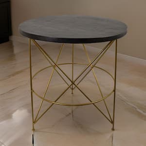 23 in. Black and Gold Round Wood Plant Stand with 1-Tier