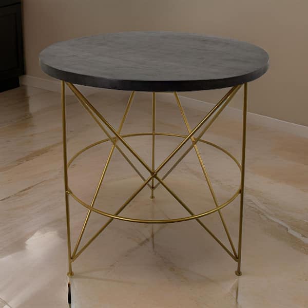 Benjara 23 in. Black and Gold Round Wood Plant Stand with 1-Tier