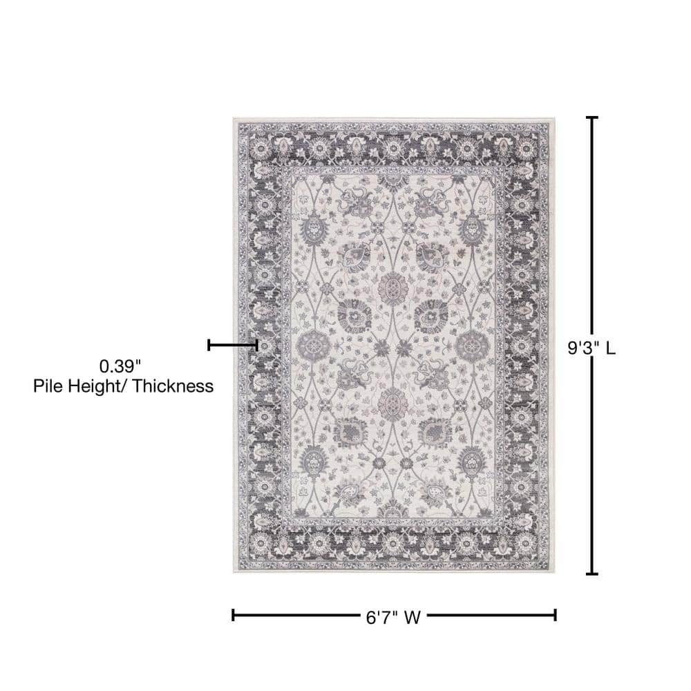 Ivory and Grey Tufted Synthetic 6'7" x 9'3" Stain-Resistant Area Rug