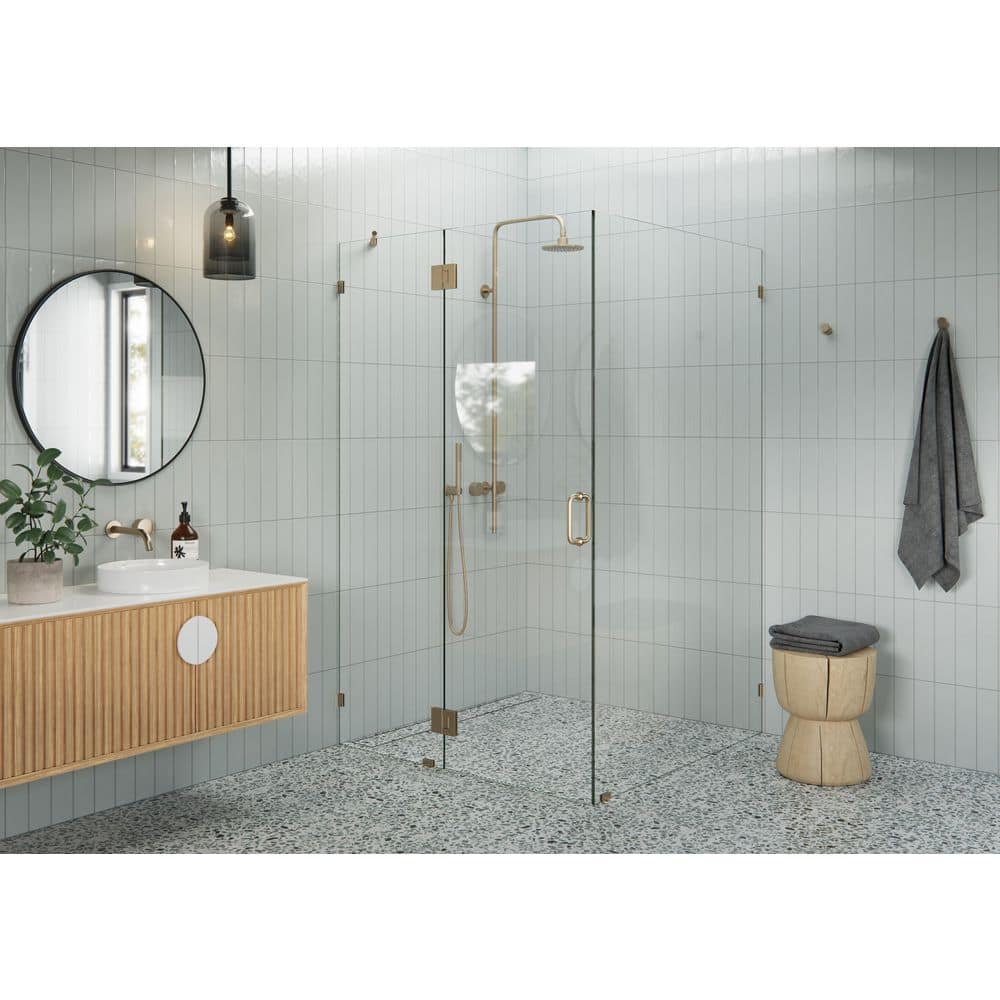 47 in. W x 47 in. D x 78 in. H Pivot Frameless Corner Shower Enclosure in Brushed Bronze Finish with Clear Glass price history on PriceWatchPro