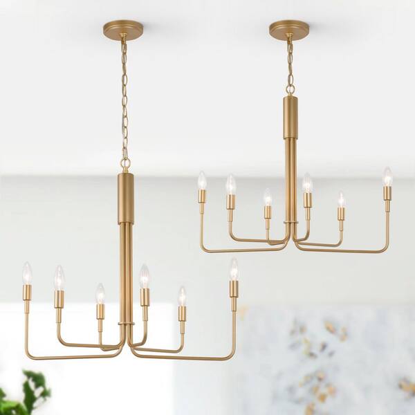 LNC Modern 6-Light Gold Asymmetric Candlestick Chandelier