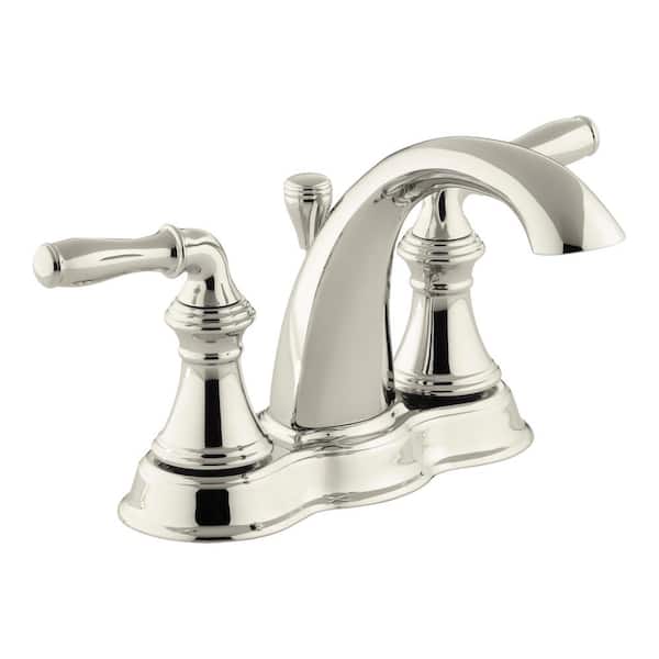 KOHLER Devonshire 4 in. Centerset 2-Handle Mid-Arc Water-Saving Bathroom Faucet in Vibrant Polished Nickel