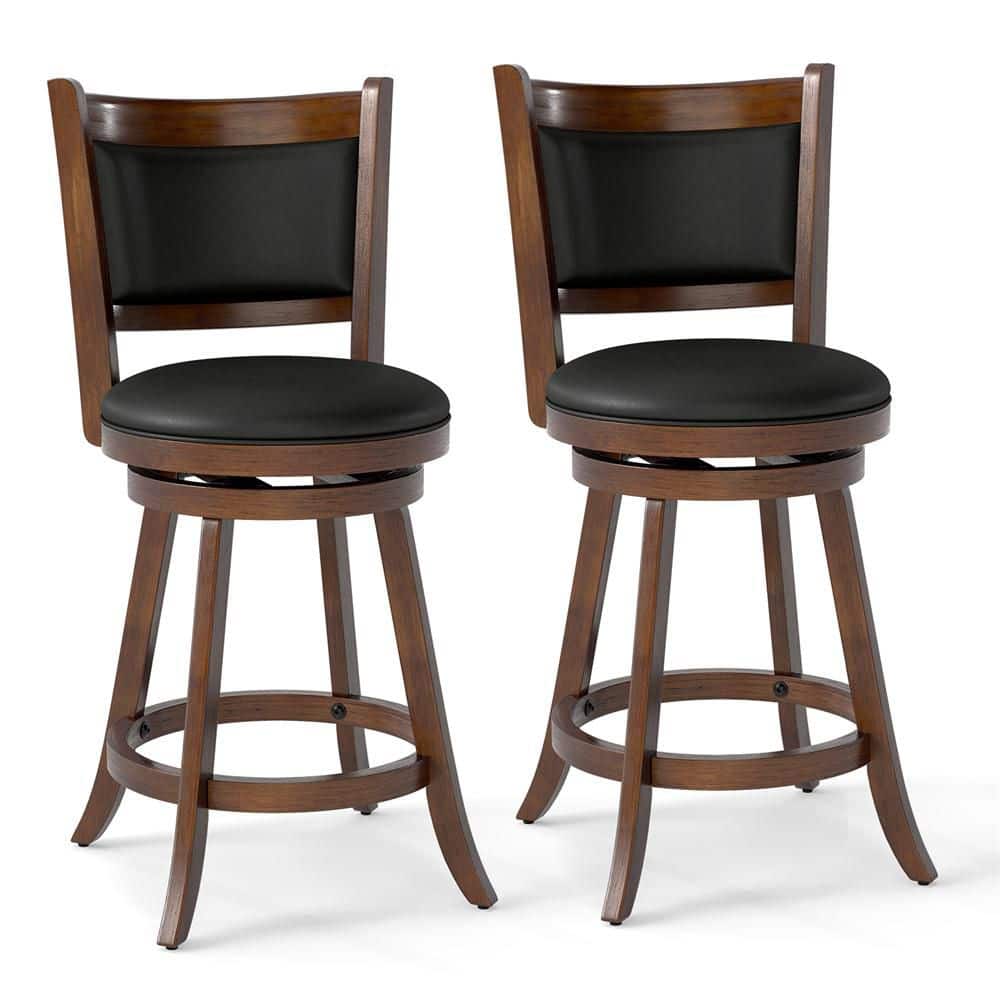 Costway 24 in. Swivel Counter Stool Wooden Dining Chair with Upholstered Seat Espresso Panel Back (Set of 2)