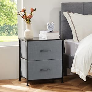 Sandra Grey 18 in. W 2-Drawer Dresser with Fabric Bins and Steel Frame Nighstand Chest of Drawers