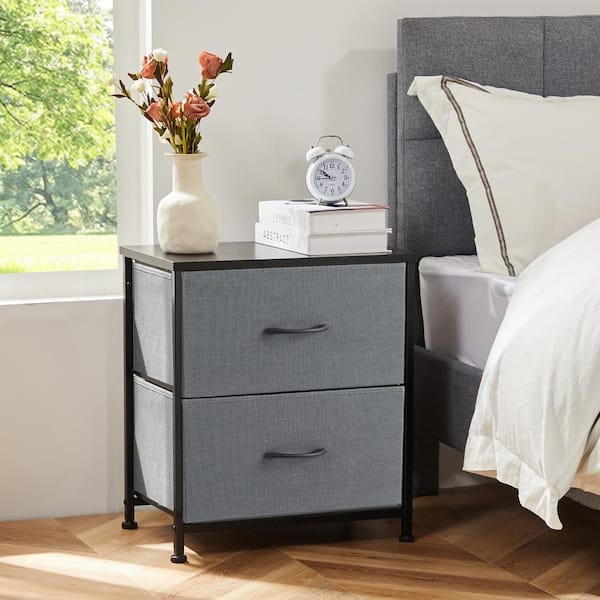 FIRNEWST Sandra Grey 18 in. W 2-Drawer Dresser with Fabric Bins and Steel Frame Nighstand Chest of Drawers