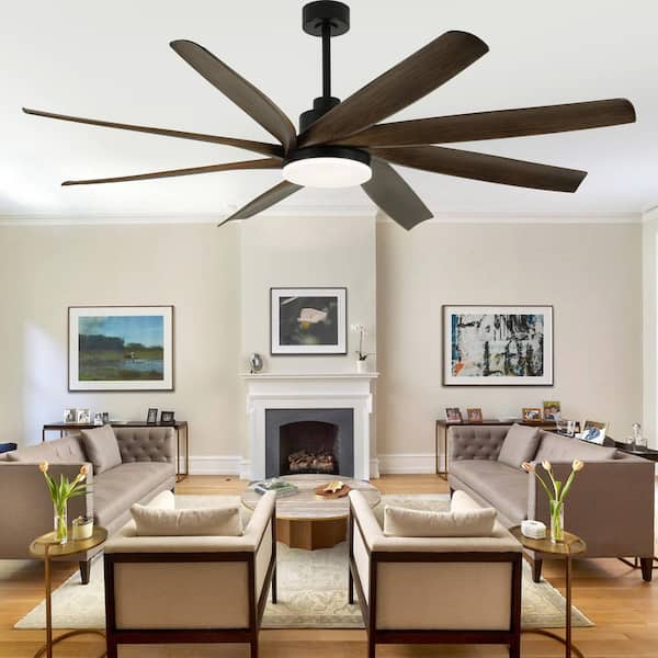 Koyah 72in. Indoor Black Standard Modern Caged Ceiling Fan with Light and Remote, Farmhouse Ceiling Fan with 6 Speeds