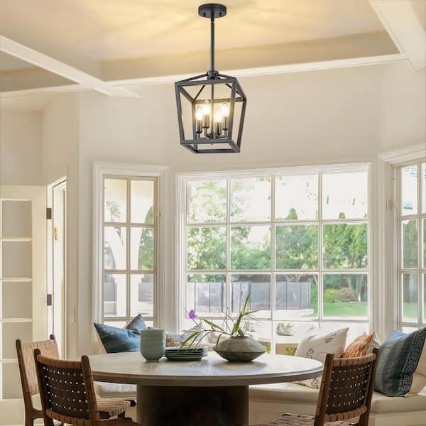 TinHon Modern Black 4-Light Pendant Light with Open Geometric
