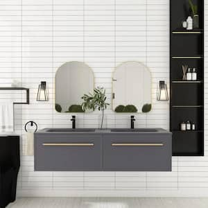 60 in. W x 18 in. D x 17 in. H Double Sink Floating Bath Vanity in Gray with Gray Solid Surface Top