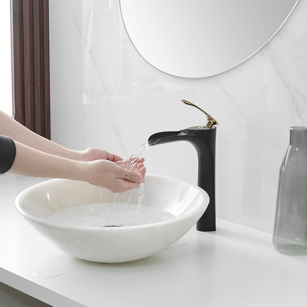 Matte Black and Gold Single Handle Vessel Sink Faucet