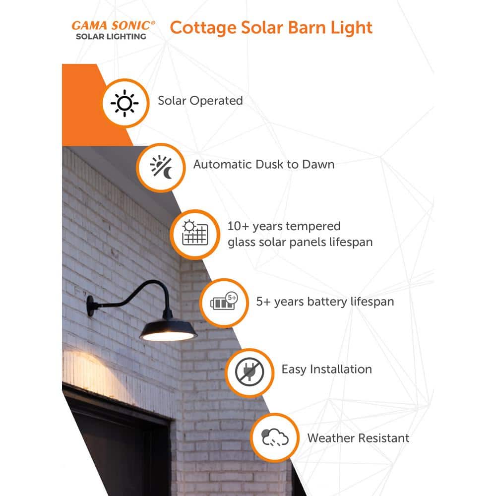 Black Aluminum Solar Barn Light with Gooseneck Design