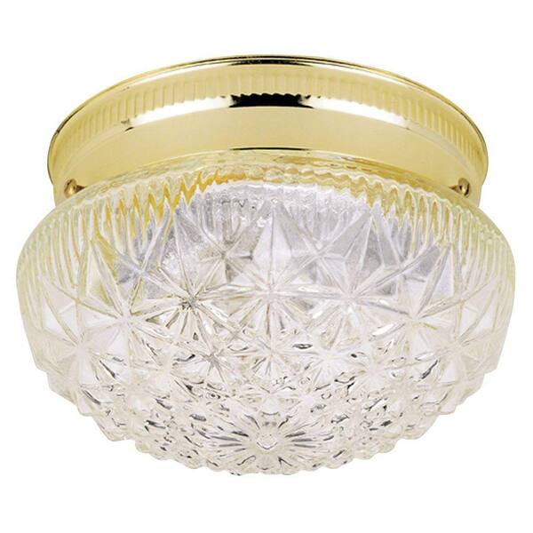 Westinghouse 1-Light Ceiling Fixture Polished Brass Interior Flush-Mount with Clear Faceted Glass
