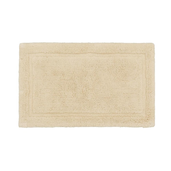 Jean Pierre NEW YORK Lydia Border Beige Ivory 17 in. x 24 in. Cotton Plush Bath Mat
