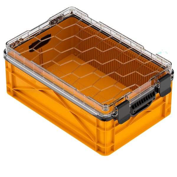 Weather Resistant Half Size Storage Bin High Stacking Capacity Heavy Duty Stackable Storage Bin w/ Lid and Dividers Sol