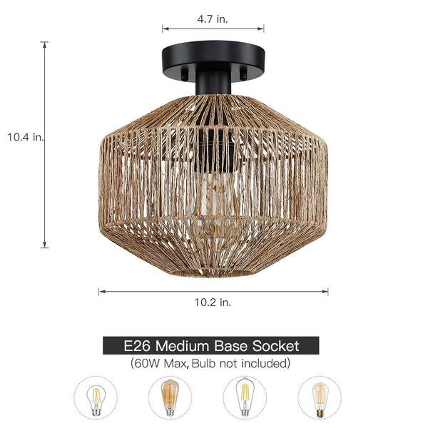 natural jute woven semi flush mount ceiling light