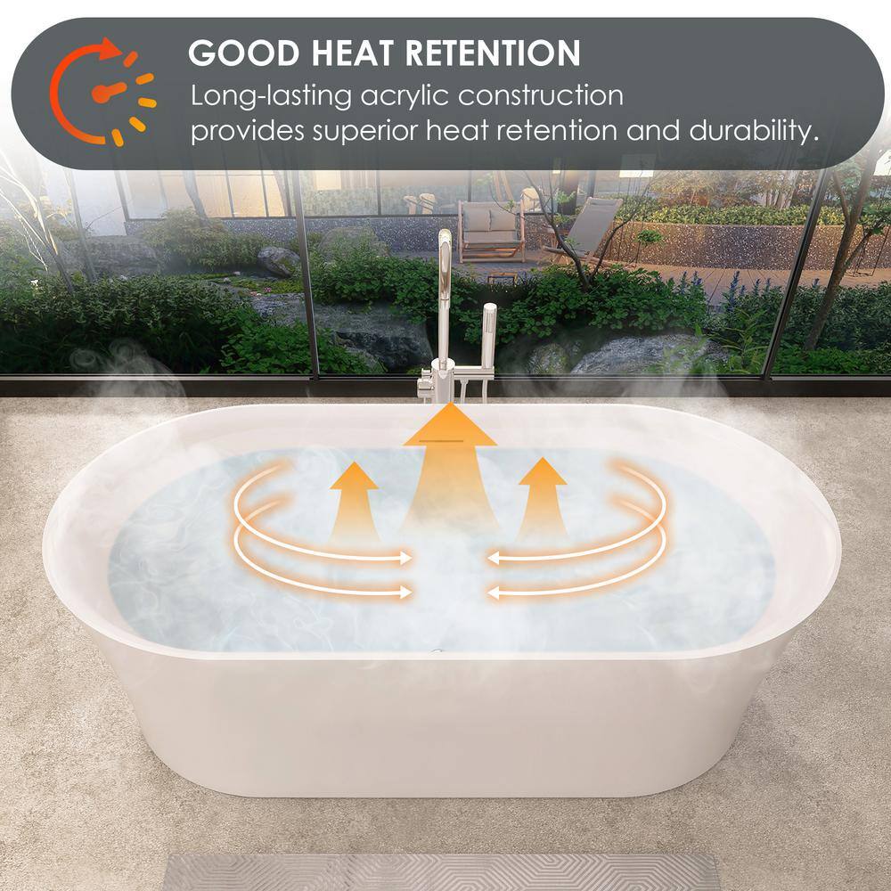 Royce 67" Glossy White Freestanding Acrylic Soaking Bathtub