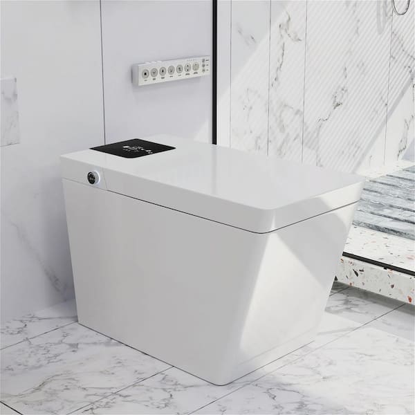 Smart Toilet Bidet 1.28 GPF Square Toilet Tankless System White with Sensor Switch Cover, Multiple Cleaning Functions