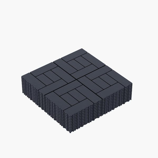 Huluwat 12 in. x 12 in. Polypropylene DIY Module Interlocking Patio Deck Tiles, ZZ Style, Dark Gray (44-Pieces)