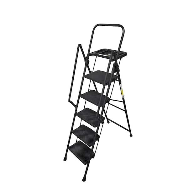 5-Step 5 ft. Reach Height Foldable Step Ladder with Tool Tray and Wide Non Slip Pedals, Convenient Handrails
