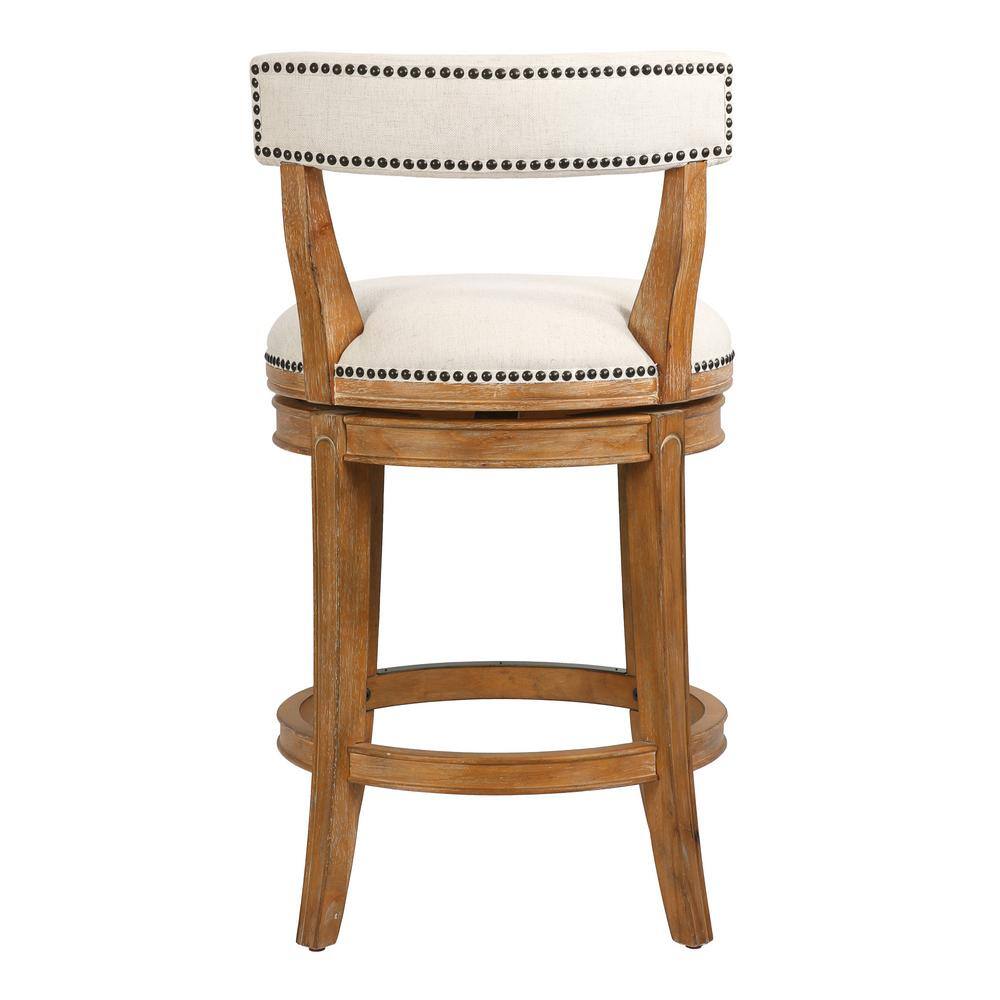 Pasha 26" Pecan Wood Swivel Bar Stool with Linen Seat