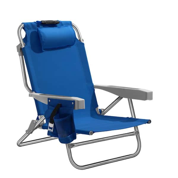 Navy Blue Aluminum Folding Adjustable Headrest Low Beach Chair with (1-Pack)