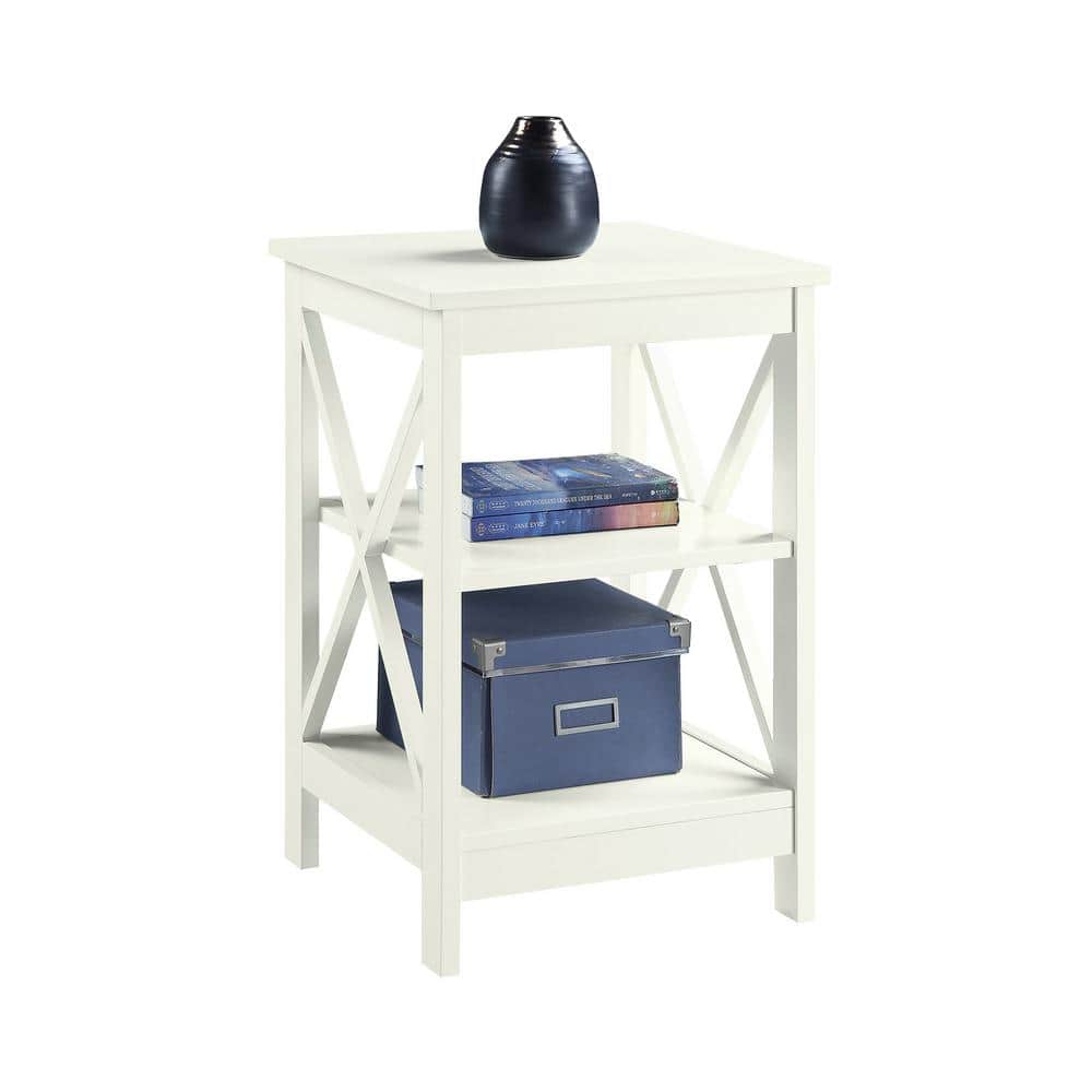 Ivory Rectangular Wood End Table with Shelves