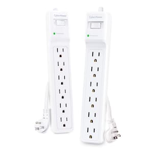 Two-pack of 6-Outlet Surge Protector Power Strips with 3 ft Cords and 600 Joules, White