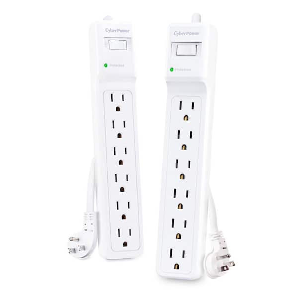 Two-pack of 6-Outlet Surge Protector Power Strips with 3 ft Cords and 600 Joules, White