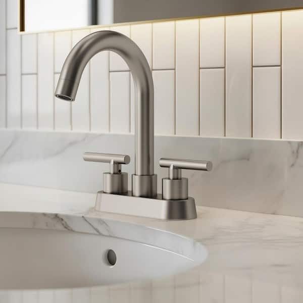 2 or 3 Hole Installation 4 in. Centerset Double Handle Bathroom Faucet in Brushed Nickel Drain Not Included