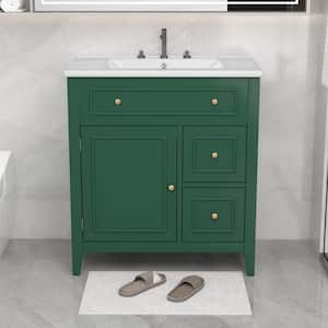 30 in. W x 18 in. D x 32.5 in. H Single Sink Freestanding Bath Vanity in Green with White Ceramic Top