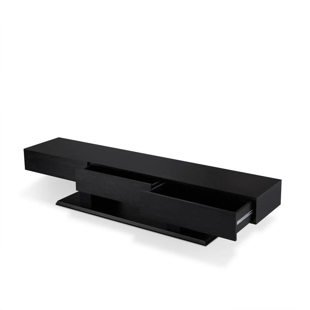 Black Veneer Double Pedestal TV Stand with Cabinet