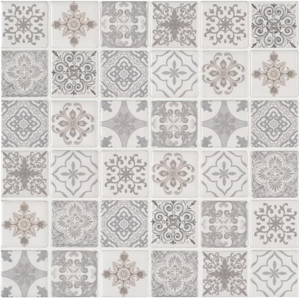 MSI Anya Blanco Encaustic 12 in. x 12 in. x 6 mm Glossy Ceramic Mosaic Tile (1 sq. ft.)