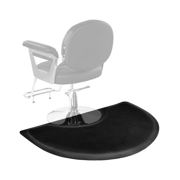 Salon Mat for Hair Stylist, Black 3 x 4 ft. Semi-Circle Chair Mat, 1/2 in. Anti-Fatigue Barber Floor Mat Beveled Edges