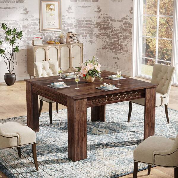 BYBLIGHT Roesler Dark Brown Wood 43.31 in. 4 Legs Vintage Small Square Kitchen Table Dining Table Seats 4 BB XK00646HY