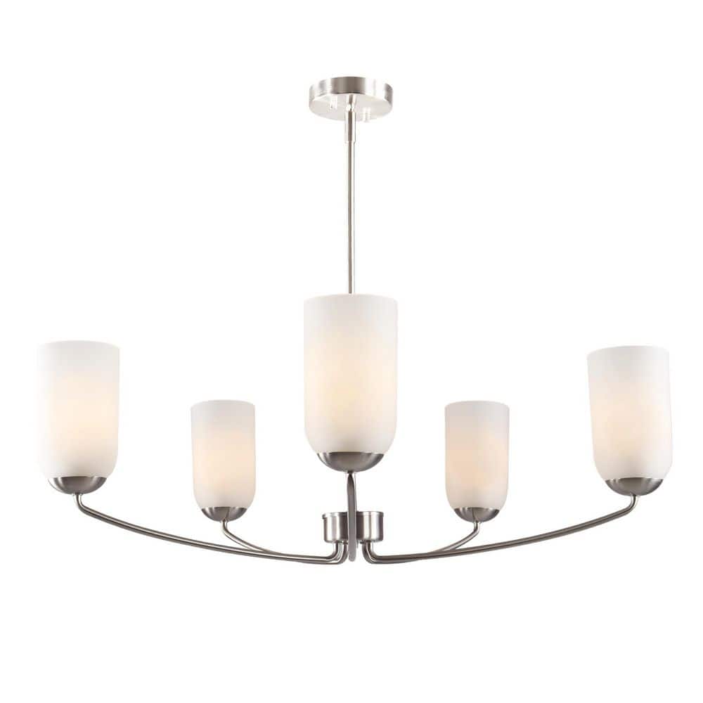 5-Light Polished Nickel Modern Transitional Chandelier for Dining Room with Frosted Glass Shades and No Bulbs Included price history on PriceWatchPro