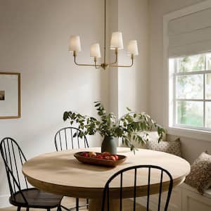 Pallas 25 in. 4-Light Brushed Natural Brass Traditional Shaded Circle Mini Chandelier for Dining Room