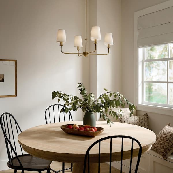 Pallas 25 in. 4-Light Brushed Natural Brass Traditional Shaded Circle Mini Chandelier for Dining Room