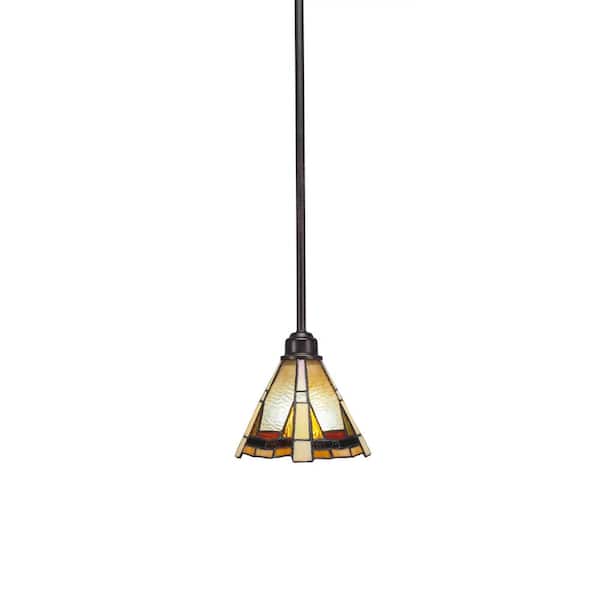 Unbranded London 60-Watt 1-Light Wood Look Metal/Brown Light Mini Pendant with 7 in. Zion Art Glass Shade, No Bulb Included