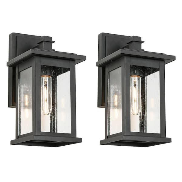 Jushua Black Not Motion Sensing Dusk to Dawn Outdoor Hardwired Wall Lantern Sconce with No Bulbs Included (2-Pack)