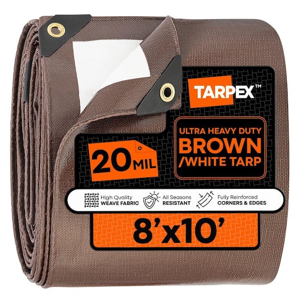 20 Mil Ultra Heavy-Duty Polyethylene Tarp 8 ft. x 10 ft. Multi-Purpose Brown and White Protective Cover